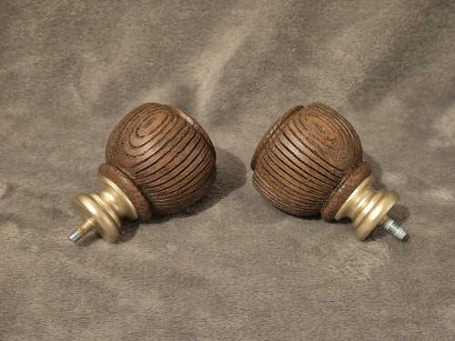 Pair oak wooden curtain pole - wooden,