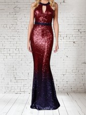 Red Navy Sequin Evening Maxi