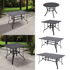 Metal Garden Table Rectangle Outdoor Patio Dining Tables Slat Top Umbrella Hole