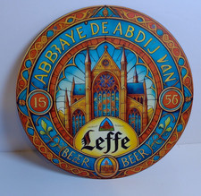 Leffe Beer Stained Glass Look Round Metal Tin Sign Bar Pub Wall Decor 8x8