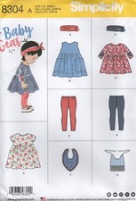 Simplicity Sewing Pattern 8304 Dress Top Leggings Bib Headband in Baby Sizes New