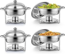 Wilprep 5L Round Chafing Dish Set of 4 Stainless Steel Buffet Food Warmers
