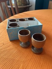 Boxed Vintage Six Teak Egg Cups