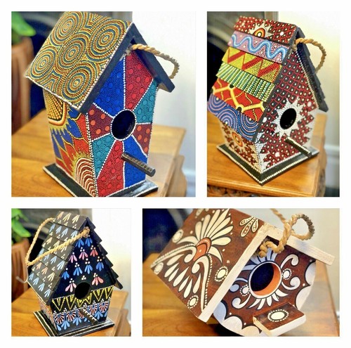Wooden bird box painted - bird,