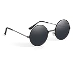 Komonee Lennon Style Black Flat Lens Round Retro Classic Sunglasses Vintage Hippy Tea Shades Unisex Steampunk UV400 Protection