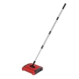 TSMORY Manual Sweeper Broom Carpet Sweeper Broom Rotatory Brush Sweeping Machine Floor Sweeper Built-in Trash Can