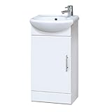 Balterley Vanity Unit with Basin Floor Standing, Soft Close Single Door with Curve Sink and Handle, Bathroom Vanity Units with Basin, Bathroom Sink Storage Cabinet - 400 x 200 x 780mm (White)