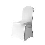 WedDecor White Spandex Wedding Chair Covers 140GSM Premium Quality Stretchable Fabric Slipcovers for Dining Party, Banquet Decoration, Anniversary, Conferences, Events, 1pc