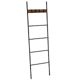 VASAGLE LLS016B01 LLS016B01 5 Tier 44 x 160 cm Slanted Ladder Shelf, Towel Rack, Space-Saving, Steel Frame, 4 Hooks, for Blankets Towels, Industrial Style, Rustic Brown and Black