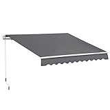 Outsunny 4x2.5m Retractable Manual Awning Window Door Sun Shade Canopy with Fittings and Crank Handle Grey