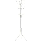 SONGMICS Coat Rack Stand, Coat Tree, Metal Hall Tree, Free Standing, 49 x 182 cm, 12 Hooks, for Clothes, Hats, Bags, White RCR19W