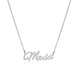 Zotair Name Necklaces, Tarnish-Free Stainless Steel (Maria (Silver))