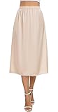 Vlazom Women's Satin Half Slips Lace Long Underskirt Soft Waist Slips for Under Dresses Long Skirt Petticoat,Nude,L