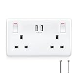 Double Plug Socket USB Switched Wall Socket with Dual Smart USB Charger 3.1A 15.5W Electrical Outlet 2 Gang 13 Amp Electric Power Sockets, Easy to Install, White