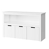 FOREHILL Kids Toy Storage Cabinet with Rolling Wheels 3 Drawers Children's Bookcase Storage Unit White for Living Room 102x33x62cm