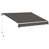 Outsunny 3 x 2m Manual Window Awning Canopy Garden Outdoor Shelter Patio Sun Shade UV Blocker Light Weight Aluminium Frame w/Hand Crank Grey