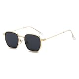 YAMEIZE Vintage Square Sunglassess for Women Men Retro Small Hexagonal Frame Square Sunglasses 90s Metal Glasses UV400