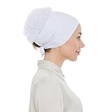 ihvan online Hijab Cap, Head Scarf Beanie, Volumizing Non Slip Head Wraps for Women, Hijab Undercap with Tie-Back Closure, White