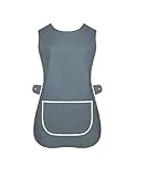 BILMASEE, Dark Grey Universal Ladies Women Tabard Apron Overall Workwear Kitchen Catering Cleaning Bar Pocket. Twill Cotton Blend (Xlarge)