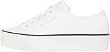 Calvin Klein Women’s Bold Leather Low Top Vulcanised Trainers, White (Bright White/Black), 5