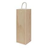 Harbour Housewares Natural Wooden Wine Box with Handle - x1 Slide Opening Wine Gift Box Wood Luxury Champagne Bottle Boxes Wine Holder Carrier Crate for Birthday, Housewarming, Corporate Gifts
