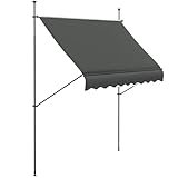 Outsunny 2.5 x 1.2m Free Standing Retractable Awning, Non-Screw Patio Sun Shade Shelter with Support Pole Stand and UV Resistant Fabric, for Window, Door, Porch, Deck, Dark Grey