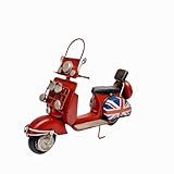 OUTOUR Vintage Red Scooter Model – Handmade Iron Classic Vespa-Style Figurine with Union Jack Design Retro Mod Decor for Collectors, British Gifts, and Home Display