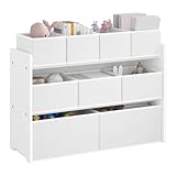 Lestarain Kids Storage Unit with 9 Toy Boxes - Kids Toy Organiser for Playroom & Bedroom, White, MDF+Fabric, 92x30x60/68cm
