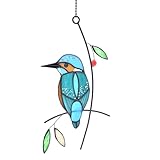 Cute Birds Stained Glass Suncatcher Birds Stained Glass Window Hangings for Home Decor (Kingfisher)