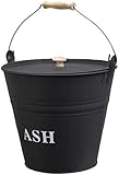 Modern Black 12L Ash Fireside Kindling Bucket with Lid - Vintage Style Wood Log Holder Companion Set - Fireplace Wood Burner Coal Storage Portable Metal Bucket for Fireplace Accessories