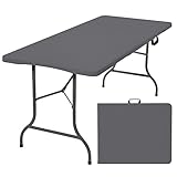 Rainberg 6ft Heavy Duty Folding Table, Tabletop & Sturdy Metal Frame, Foldable Table with Handle, Waterproof, Portable, & Easy Assembly, Ideal for Parties, BBQ, Camping, Beach, Indoor & Outdoor Use