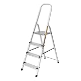 TOUGH MASTER Aluminium Folding Step Ladder Tread Ladders Anti-Slip Steps Top Handrail with Rubberised Plastic Feet Max Load 150Kg – EN131 Safety Standard, Silver (4 Steps)