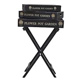 Elegant & Functional Vintage Butlers Tray Set with Stand - 3 Wooden Rectangular Trays with Handles - Durable Painted Finish for Indoor/Outdoor Use with Foldable Design (Dark grey Flowers Pot Garden)