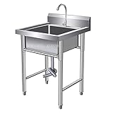 Dsfhkuyb Catering Free Standing 304 Stainless Steel Utility Sink for Laundry Room With Tap and Drain, Industrial Garage Commercial Sink for Restaurant, Workshop, 50x50x80cm
