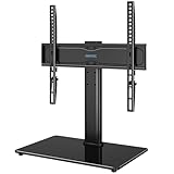 BONTEC Universal TV Stand for 24–60 Inch LCD LED OLED Plasma TVs, Height Adjustable Table Top Pedestal with Bracket, 8mm Tempered Glass Base, 45kg Load, Max VESA 400x400mm, Cable Management
