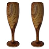 Habercrafts Teak Wood Champagne Glass Flute Cup Wooden Wine Glasses Drinking Cups Handmade Natural Wood (Set of 2)
