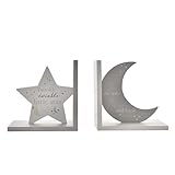 Bambino CG1520 Star & Moon Shaped Bookends Pale Blue with Text"Twinkle Twinkle" &"Love You to The Moon" Nursery Baby