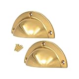 SISI UK Polished Brass 85mm Door Cabinet Cup Shell for Pull Handle Kitchen Cupboard Brass Bin Cup Handles Cup Pulls Drawer Handles Shell Cup Pull Handles for Cabinets Pack of 2.