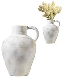 UPWOIGH Large Beige Ceramic Flowers Vase,30.5x21 CM Tall Rustic Farmhouse Pottery with Aged Texture,Boho Stoneware Decorative Jar,Vintage Matte Finish with Handle,Centerpiece for Home Decor,Office
