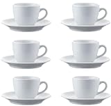 Chef-hub Small Espresso Cup and Saucer Set, 3oz Capacity, 12 Pieces, Porcelain, Cafe Quality, White (6 Cups & 6 Saucers)