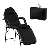 BSTSEL Portable Foldable Beauty Bed with Stool Adjustable Massage Table Folding Tattoo Chair with Storage Bag 3 Sections for Salon, Barber, Facial, Lash, Spa (Black without Stool)
