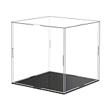 Acrylic Display Case,Clear Acrylic Display Case,Self-Assembly DisplayBox with Black Acrylic Base,Countertop Box for Pop Figures Collectibles Toys,Need Remove The Protective Film(6x6x6 inch:15x15x15cm)