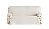 Eysa Bianca universal sofa cover with ribbons 3 color 01-ecru, Cotton, Three Seats