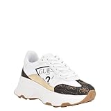 GUESS Women's Calebb3 Sneaker, White/Brown Multi, 6 UK