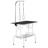 costoffs Foldable Pet Dog Grooming Table with Basket Adjustable Arm Double Tether Salon Table for Small Medium Dogs/Cats 160cm High Black