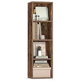 VASAGLE CUSTOS Collection - Bookshelf, 4-Tier Cube Bookcase, Storage Shelving Unit, Display Shelf, Open Compartments, 24 x 30 x 106 cm, Living Room, Home Office, Bedroom, Rustic Brown LBC434K01