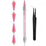SinceReal 6 Pcs Rhinestone Picker Tool, Rhinestone Picker Dotting Wax Pen Dual-Ended Rhinestones Applicator Nail Art DIY Tools, with 4 Extra Wax Tips and 1 Tweezer