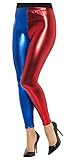 WearAll Women's Shiny Metallic Print High Waisted Disco Pants Leggings Ladies Stretch - Red/Blue - 12-14