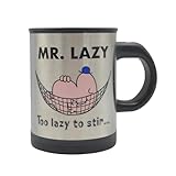 HOX Mr Men Mr Lazy Battery Powered Stainless Steel Self Stirring Mug, Silver
