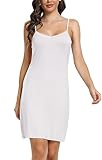 Sopesil Women's Full Slips Soft Nightdresses V Neck Petticoats Ladies Slips Dress Spaghetti Strap Basic Underskirt Chemises A-White,S